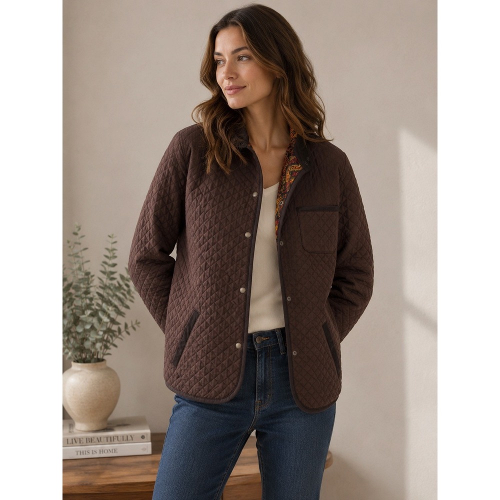 Madison Studio Brown Quilted Barn Jacket Paisley Lining Corduroy Collar Large